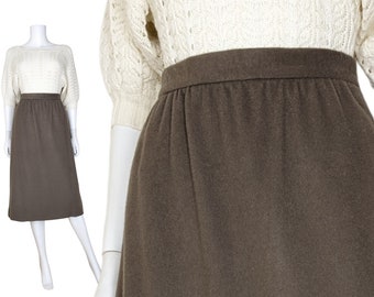 Vintage Brown Pencil Skirt, Small / Cashmere Wool Blend Straight Midi Skirt / Simple Office Skirt with Pockets