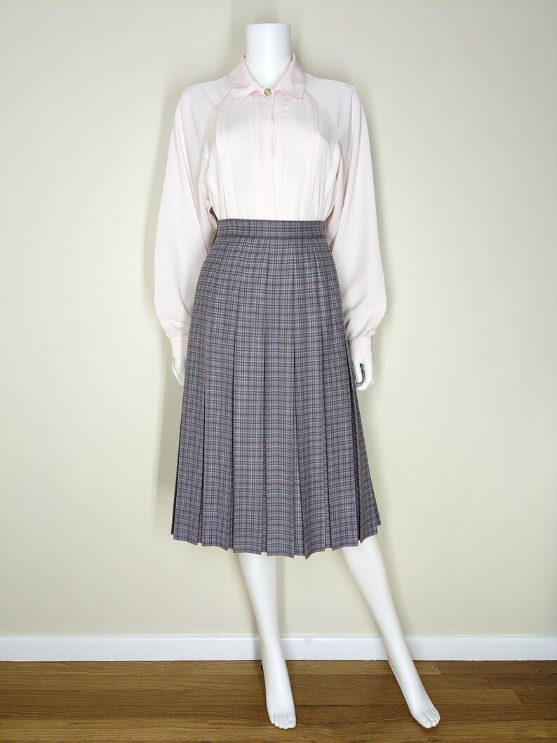 Vintage Pleated Wool Skirt, Small, Tartan Plaid School Girl Skirt, Topstitch Pleated Turnabout Skirt image 7