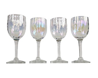 Vintage Carnival Cordial Glasses, Iridescent Stemmed Liqueur Glasses, Miniature Wine Glass Set of 4, Mid Century Glassware