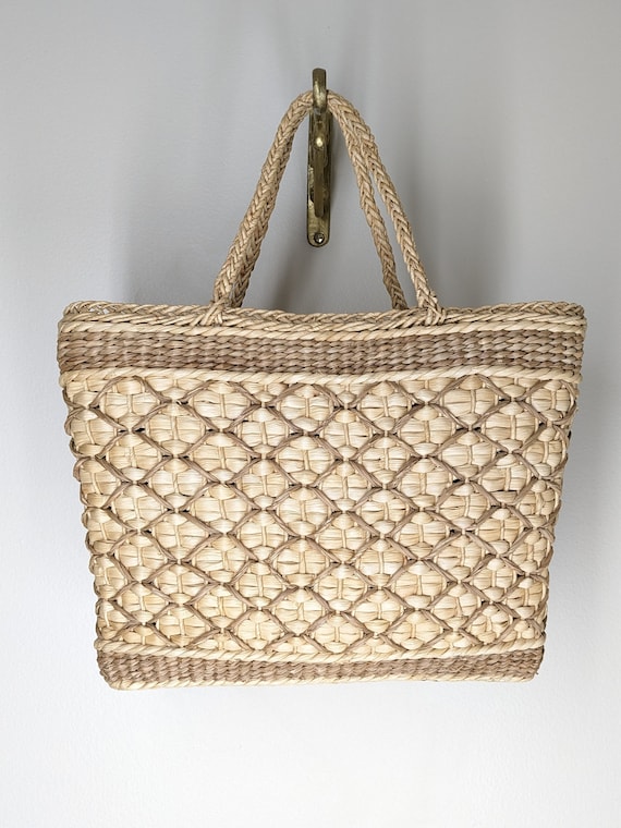 Vintage Straw Basket Bag / 70s Large Structured Woven… Gem