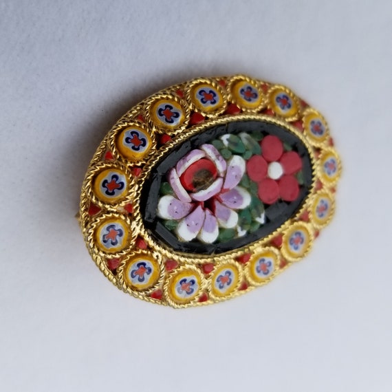 Vintage Mosaic Floral Brooch / 1950s Italian Glas… - image 7