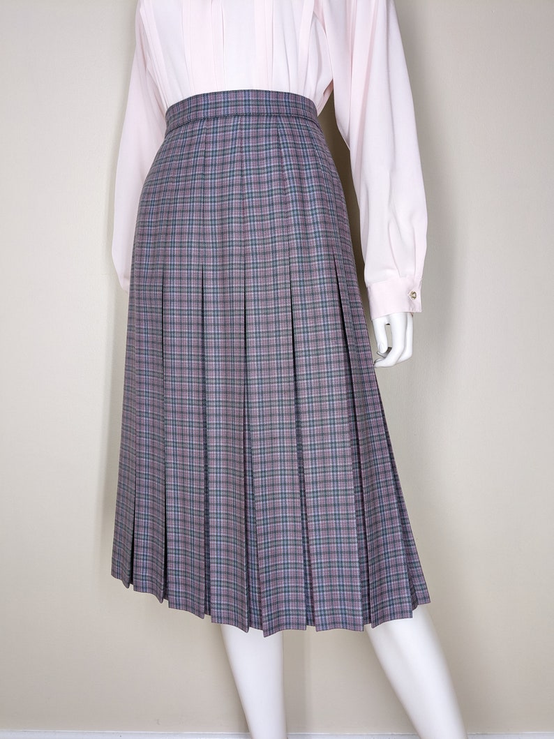 Vintage Pleated Wool Skirt, Small, Tartan Plaid School Girl Skirt, Topstitch Pleated Turnabout Skirt image 9