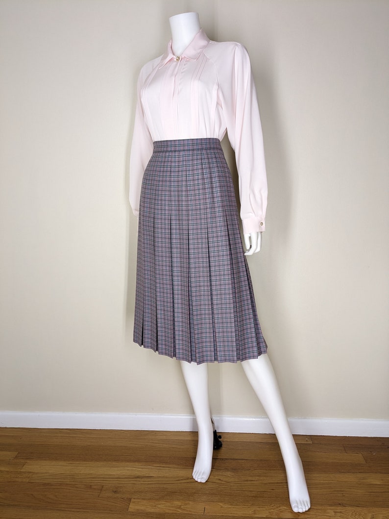 Vintage Pleated Wool Skirt, Small, Tartan Plaid School Girl Skirt, Topstitch Pleated Turnabout Skirt image 2