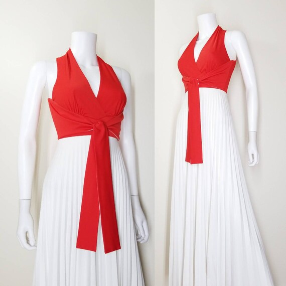 Vintage Halter Jumpsuit, Extra Small / Pleated Wi… - image 10