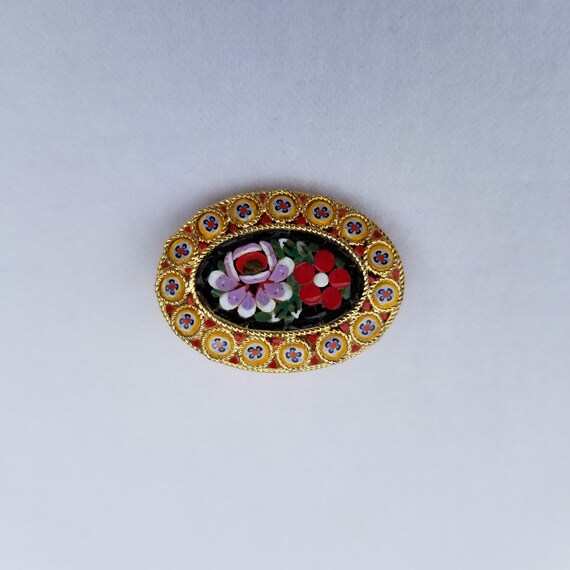 Vintage Mosaic Floral Brooch / 1950s Italian Glas… - image 2