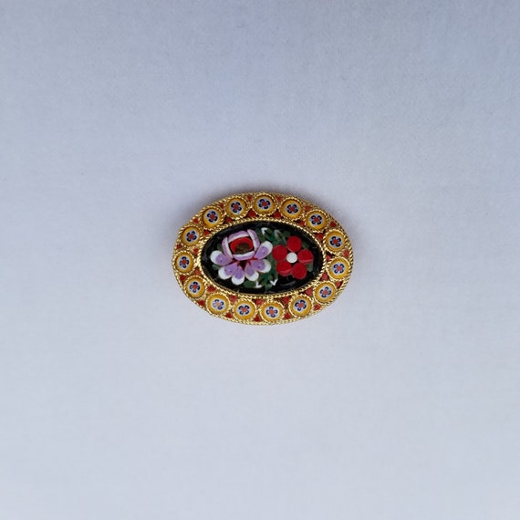 Vintage Mosaic Floral Brooch / 1950s Italian Glas… - image 3