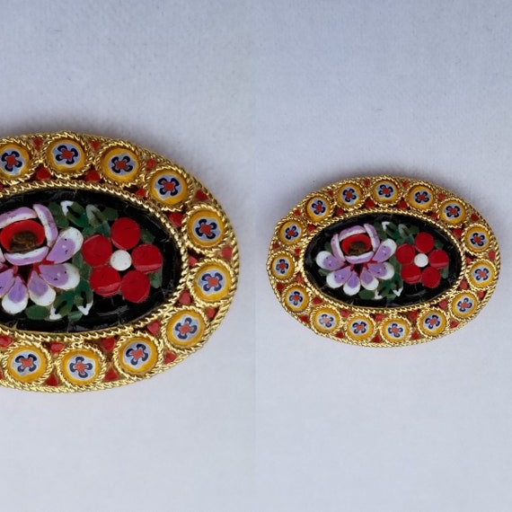 Vintage Mosaic Floral Brooch / 1950s Italian Glas… - image 1