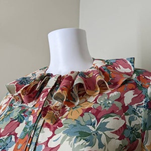 Vintage Floral Dress Set, Medium / Autumnal Floral Blouse and Skirt Set / Ruffle Collar Long Sleeve Blouse & Matching Drop Waist Midi Skirt image 9
