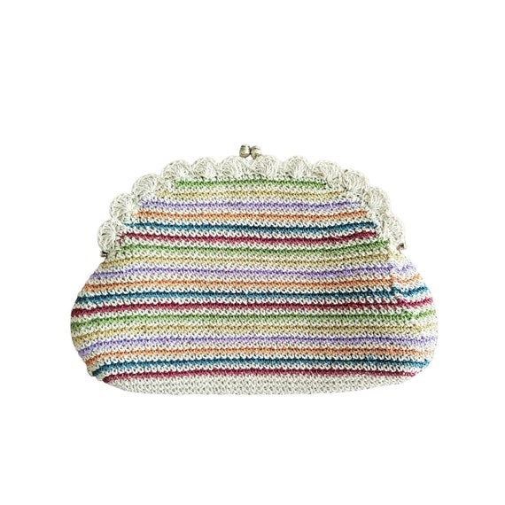 Vintage Crochet Handbag / Rainbow Straw Clutch / … - image 1