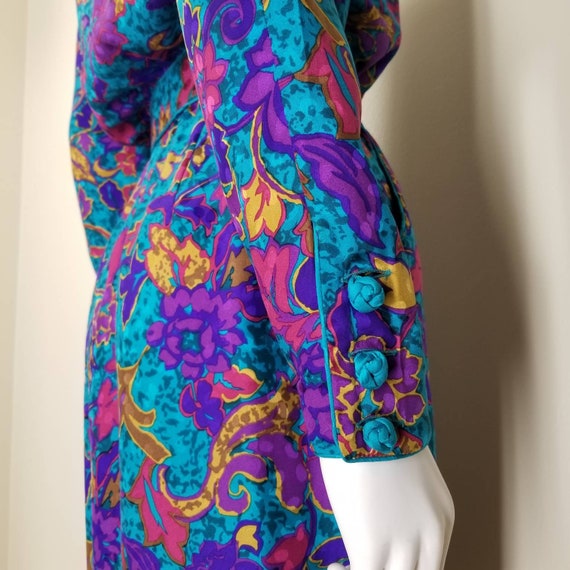 Vintage Floral Silk Cocktail Dress, Small / 1980s… - image 4