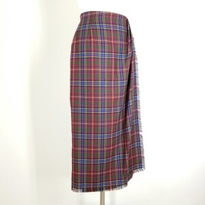 Vintage Plaid Skirt, Medium / Long Fringed Tartan Skirt / Faux Wrap Winter Skirt / Plaid Pinup Skirt / 1990s Straight Pencil Skirt image 4