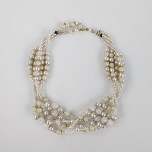 Vintage White Beaded Necklace, 1950s Multi Strand Faux Pearl Necklace image 8