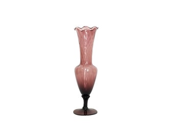 Vintage Purple Glass Bud Vase / Ruffled Amethyst Glass Vase / Tall Mid Century Decorative Footed Vase
