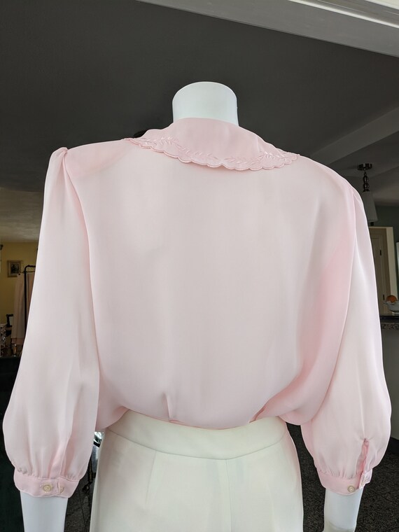 Vintage Pink Pleated Blouse, Medium / Sheer Crepe… - image 5