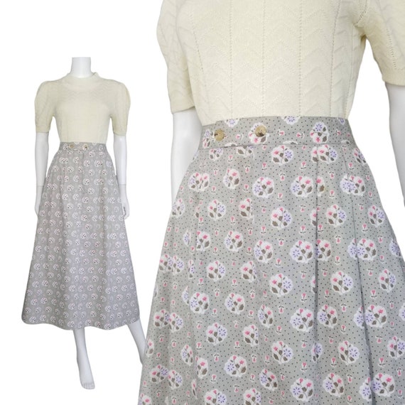 Vintage All Cotton Skirt, Large / Pleated Skirt w… - image 1