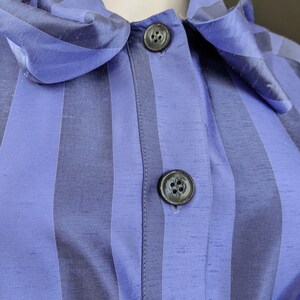 Vintage Tie Collar Cocktail Blouse, Large / Silky Purple Wide Sleeve Button Blouse / 1980s Striped Pussy Bow Dress Shirt image 10