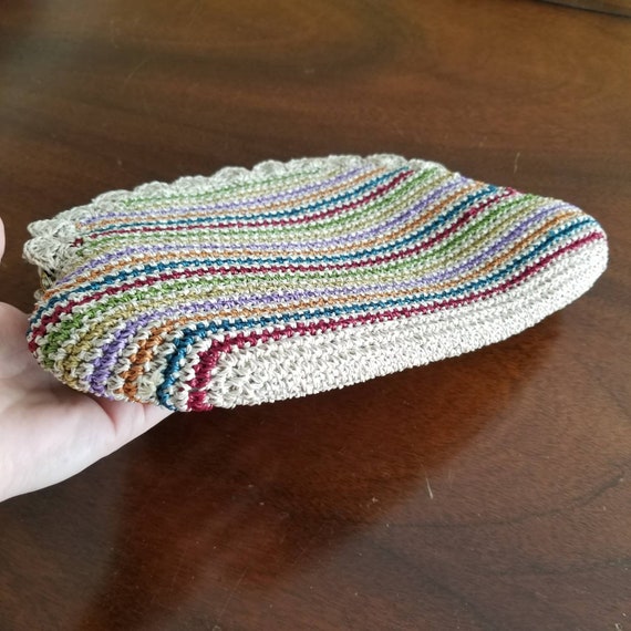 Vintage Crochet Handbag / Rainbow Straw Clutch / … - image 5