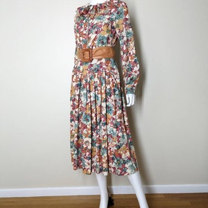 Vintage Floral Dress Set, Medium / Autumnal Floral Blouse and Skirt Set / Ruffle Collar Long Sleeve Blouse & Matching Drop Waist Midi Skirt image 2