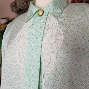 Vintage Silky Blouson Blouse, Extra Large / Green Satin Button Blouse / Wide Sleeve Collared Dress Blouse / Retro 80s St Patricks Day Shirt image 10