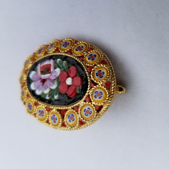 Vintage Mosaic Floral Brooch / 1950s Italian Glas… - image 6