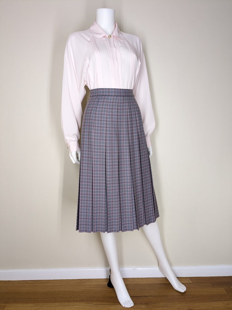 Vintage Pleated Wool Skirt, Small, Tartan Plaid School Girl Skirt, Topstitch Pleated Turnabout Skirt image 5