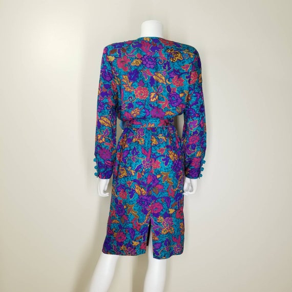 Vintage Floral Silk Cocktail Dress, Small / 1980s… - image 7