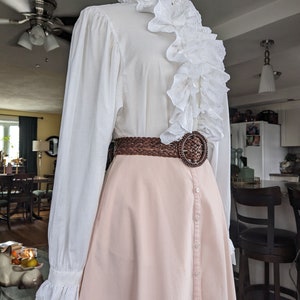 Vintage Ruffled Poet Blouse, Medium Large, White Cotton Button Blouse with Eyelet Ruffle Collar and Cuffs image 4