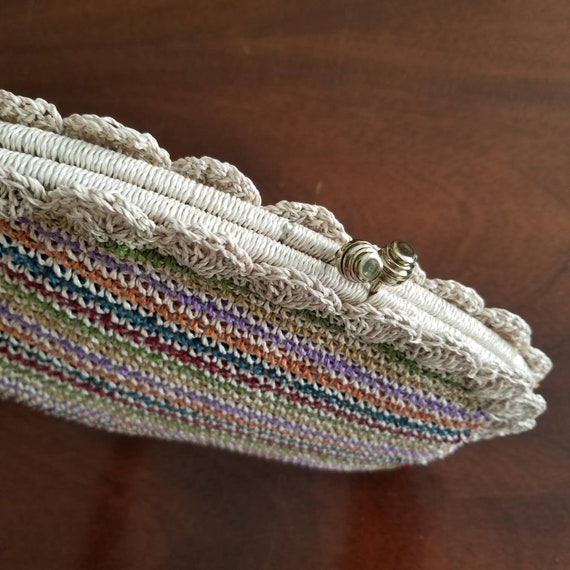 Vintage Crochet Handbag / Rainbow Straw Clutch / … - image 7