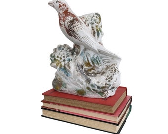 Vintage Chalkware Bird Sculpture, Robin on Nest Bird Figurine, Mid Century Shelf Decor