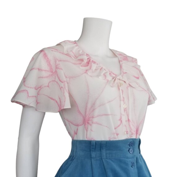 Vintage Ruffle Collar Blouse, Small / 1970s Flora… - image 2