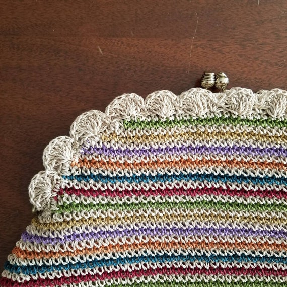 Vintage Crochet Handbag / Rainbow Straw Clutch / … - image 2