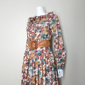 Vintage Floral Dress Set, Medium / Autumnal Floral Blouse and Skirt Set / Ruffle Collar Long Sleeve Blouse & Matching Drop Waist Midi Skirt image 7