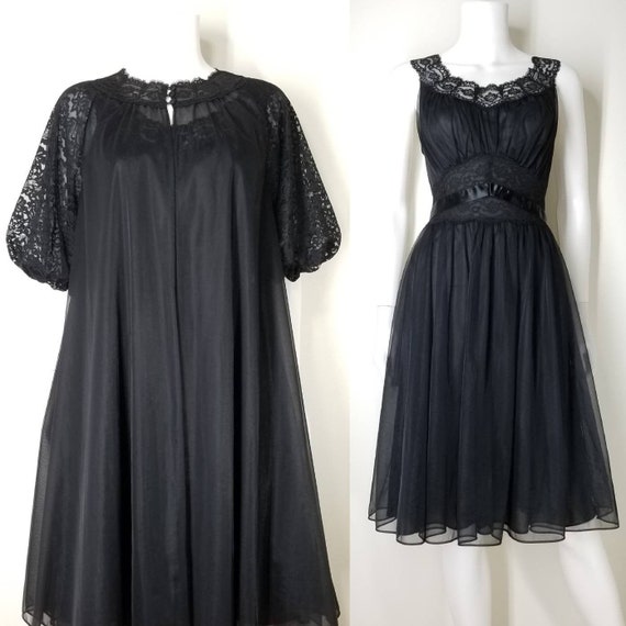 Vintage 60s Triple Chiffon Nightgown Peignoir Ling