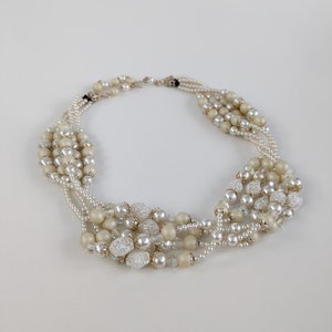 Vintage White Beaded Necklace, 1950s Multi Strand Faux Pearl Necklace image 4