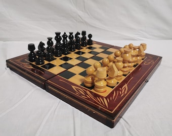 Vintage Chess game Board game Chess game Family game Retro chess table Retro board game table Backgammon table Educational games Gift idea