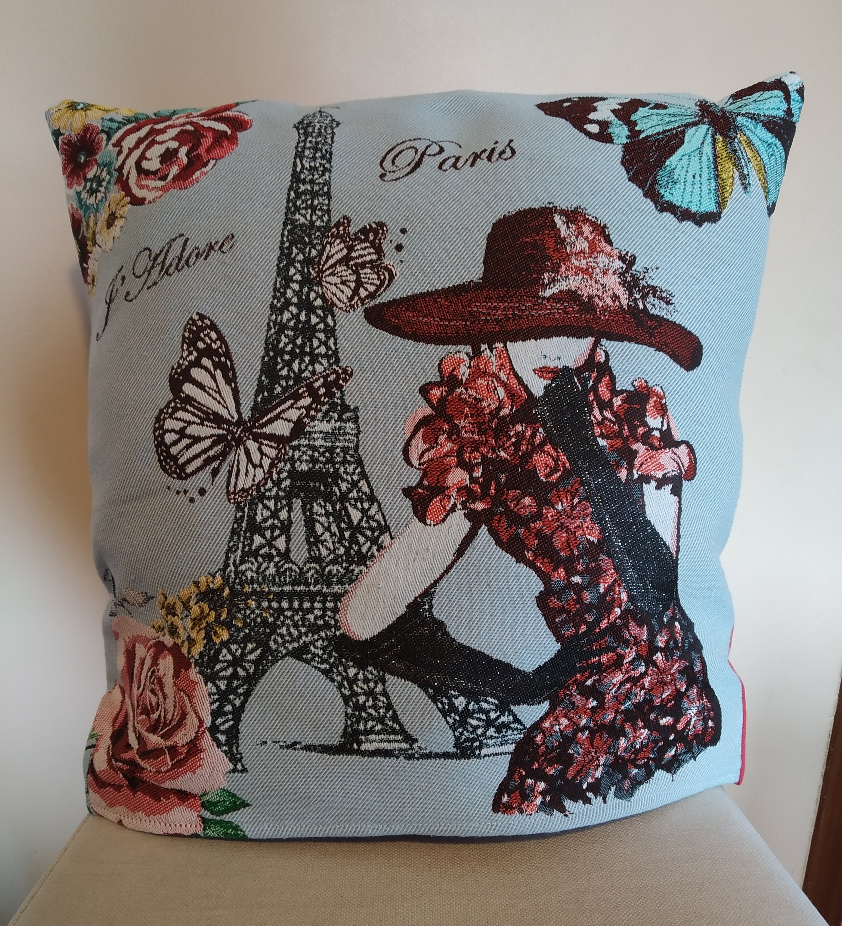 Housse de Coussin Paris Une Face Tapisserie Tissu