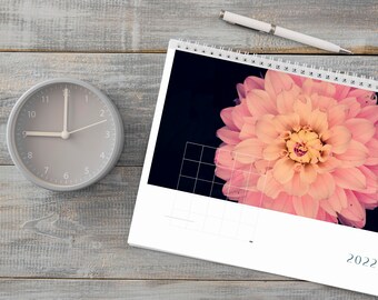 2022 Floral Fine Art Wall Calendar, A4 photography calendar, dahlia, succulent, wildflower photography calendar