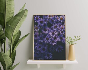 Purple Aster floral artwork, purple gallery wall, purple home decor, purple flower prints, a4, a3, a2