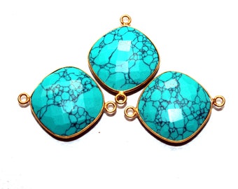 blue turquoise beads stone, 4 piece blue turquoise both side cut gemstone earring gemstone gold plated connector\\ hand made bazel jewelry