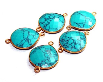blue turquoise beads stone, 4 piece blue turquoise both side cut gemstone earring gemstone gold plated connector\\ hand made bazel jewelry