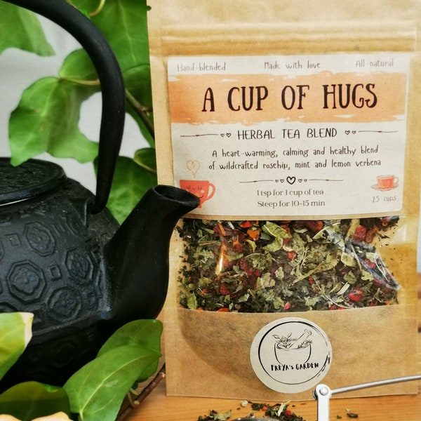 A Cup of Hugs / Herbal tea / Hand blended tea / Wellness tea / Wildcrafted rosehips / All natural loose leaf tea Healthy tea Tea lovers gift