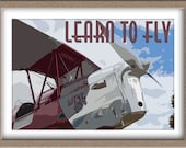 Printable Art - Vintage Style quot Learn to Fly quot Poster - Instant Download