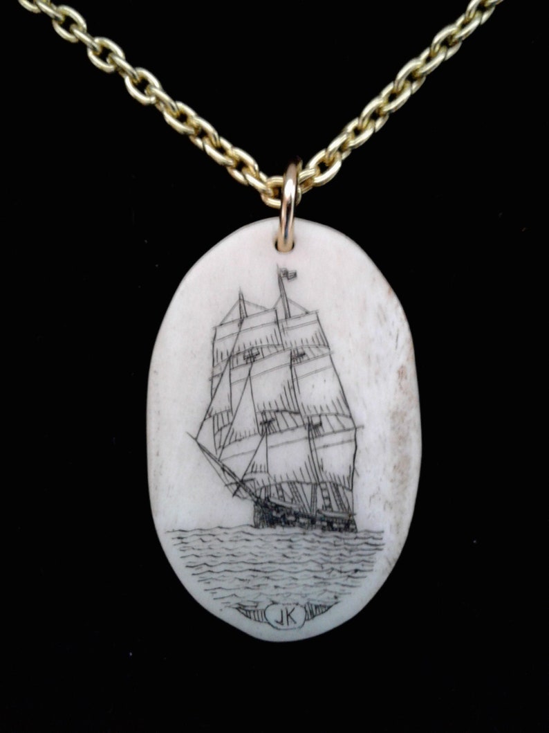 Scrimshaw on bone tall ship pendant Etsy