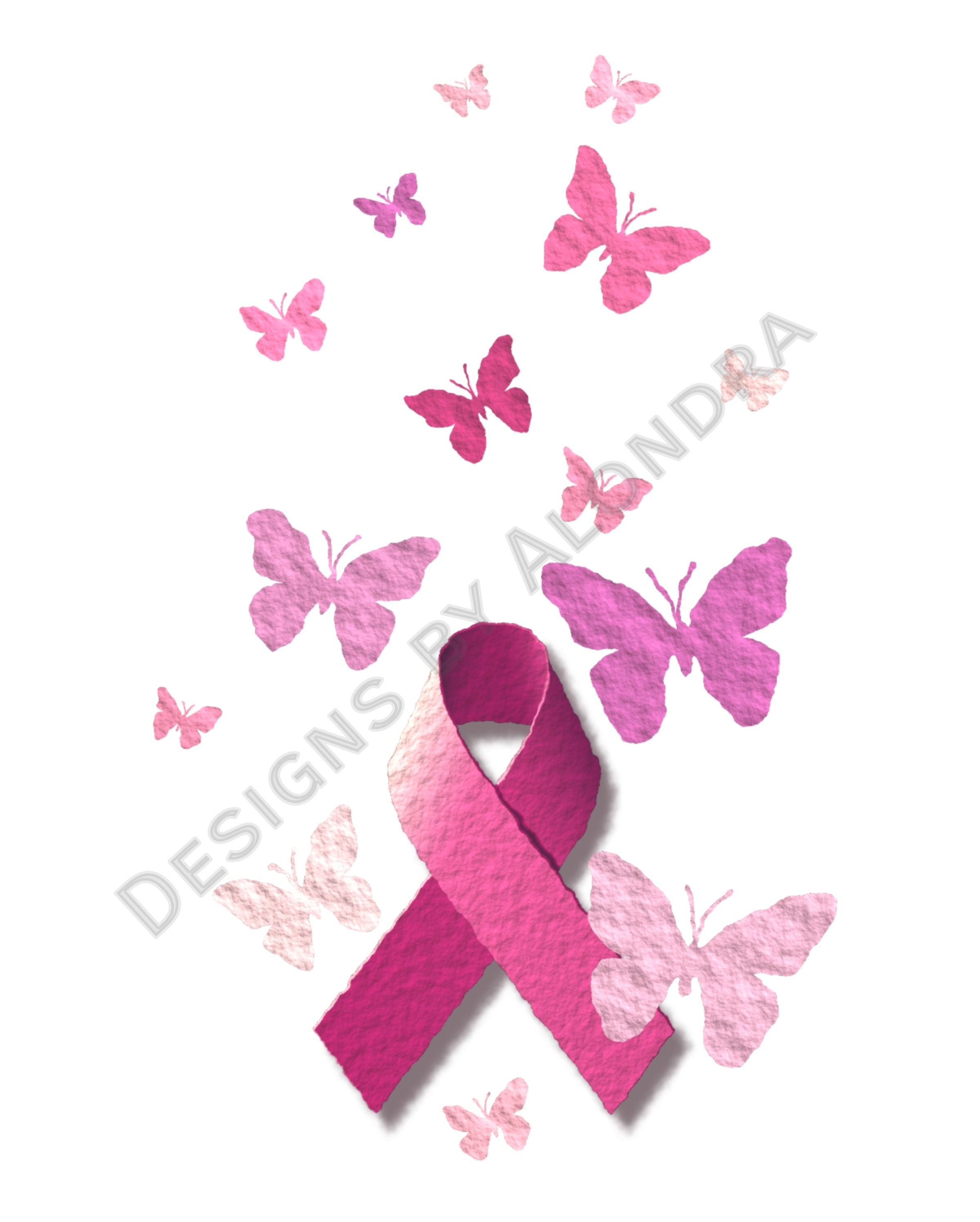 Pink Awareness Ribbon Printable, Breast Cancer Ribbon, Pink Butterflies ...