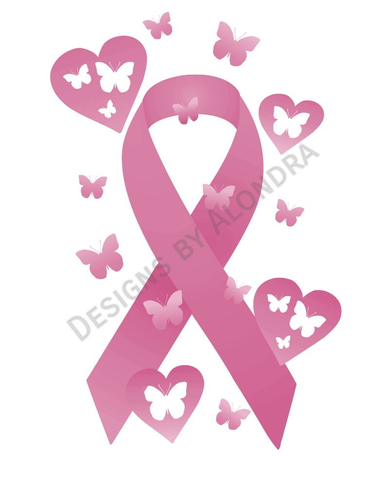 Pink Awareness Ribbon Printable, Breast Cancer Ribbon, Pink Butterflies ...