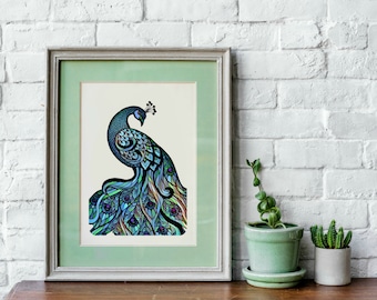 Elegant Peacock printable, peacock wall art, peacock digital download, bird print