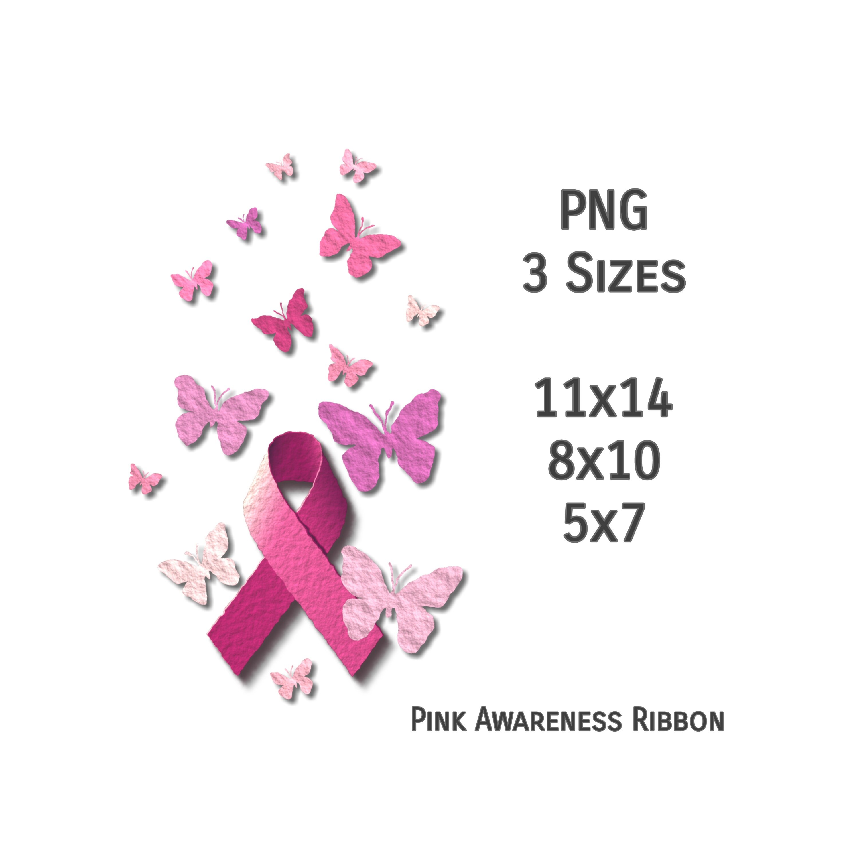 Pink Awareness Ribbon Printable, Breast Cancer Ribbon, Pink Butterflies ...