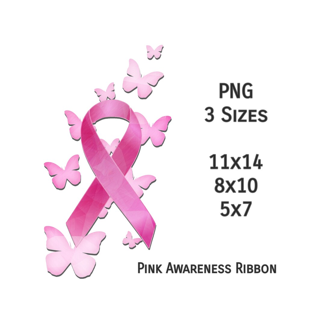 Pink Awareness Ribbon Printable, Breast Cancer Ribbon, Pink Butterflies ...