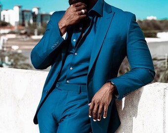 Teal Blue Mens Suit - Etsy