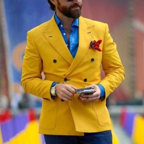 Double Breasted Tuxedo Jacket Mustard Yellow Men Blazer Coat Etsy